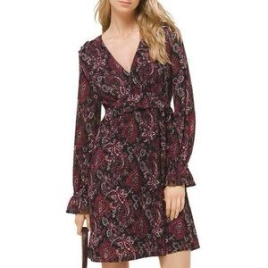 Michael Kors Black and Red Paisley Long Sleeve Dress. Size Medium.